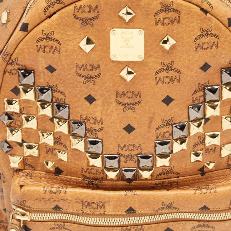 Pre Owned MCM Cognac Visetos Coated Canvas Large Stark Backpack