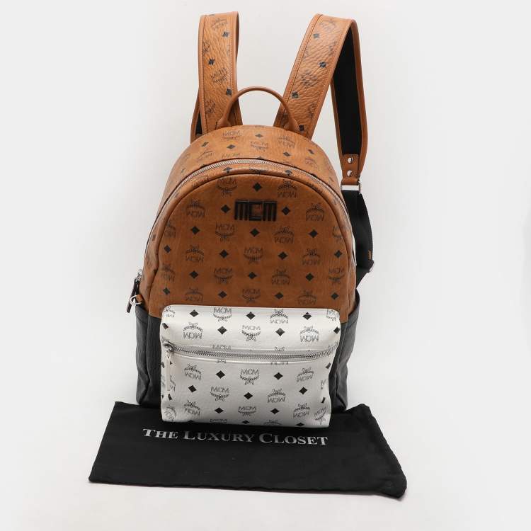 Pre Owned MCM Tricolor Cognac Viscos Coated Canvas Large Stark Backpack