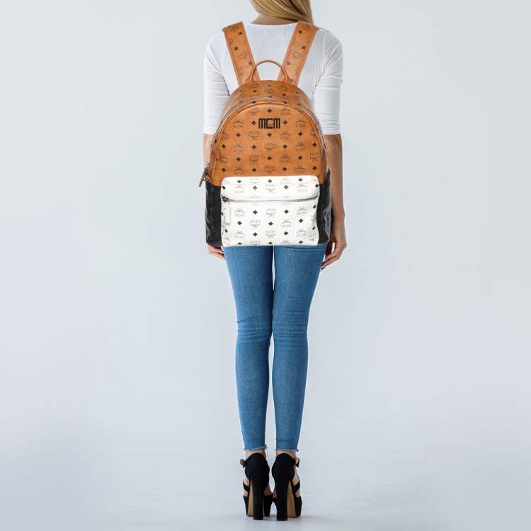Pre Owned MCM Tricolor Cognac Viscos Coated Canvas Large Stark Backpack