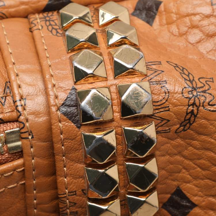 Pre Owned MCM Tan Cognac Visetos Coated Canvas and Leather Mini Stark Backpack