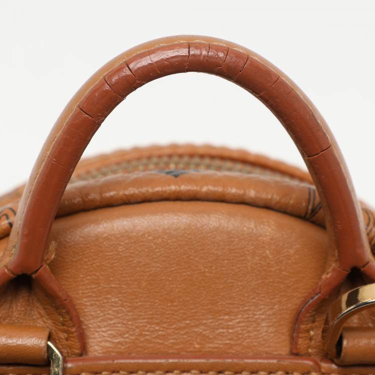 Pre Owned MCM Tan Cognac Visetos Coated Canvas and Leather Mini Stark Backpack