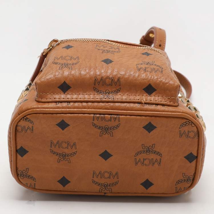Pre Owned MCM Tan Cognac Visetos Coated Canvas and Leather Mini Stark Backpack