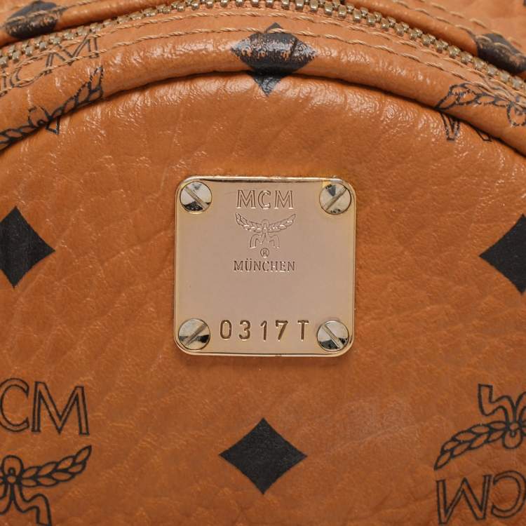 Pre Owned MCM Tan Cognac Visetos Coated Canvas and Leather Mini Stark Backpack