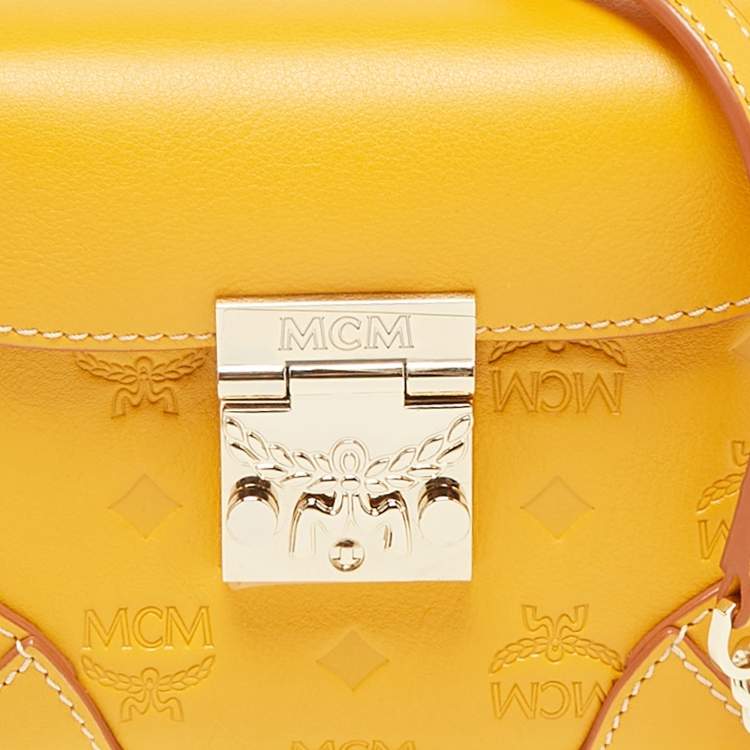 Pre Owned MCM Mustard Visetos Leather Berlin Convertible Belt Bag