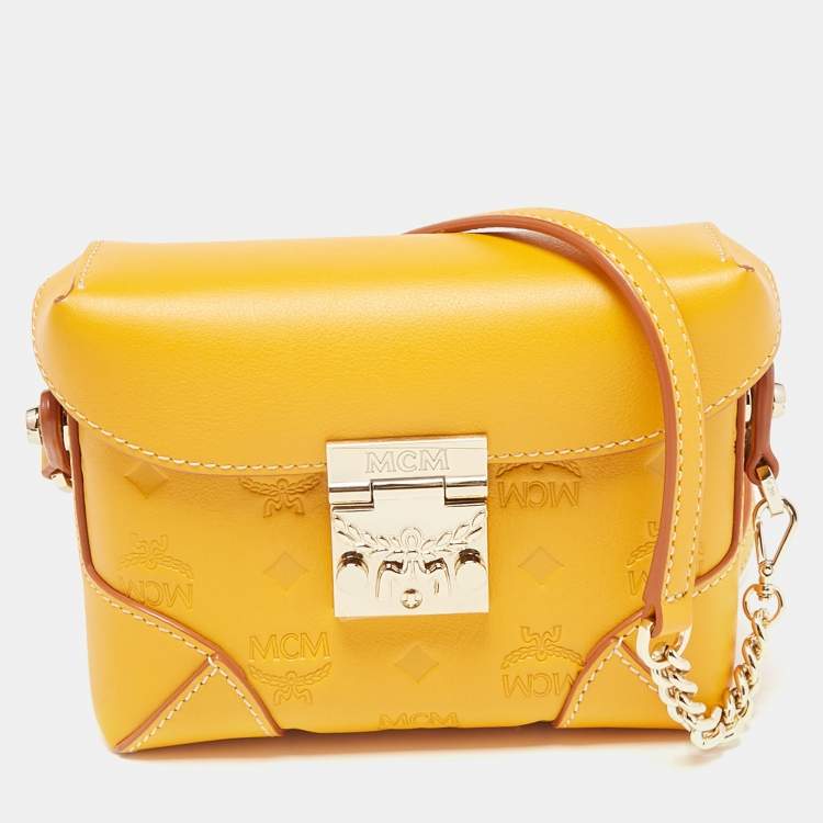 Pre Owned MCM Mustard Visetos Leather Berlin Convertible Belt Bag
