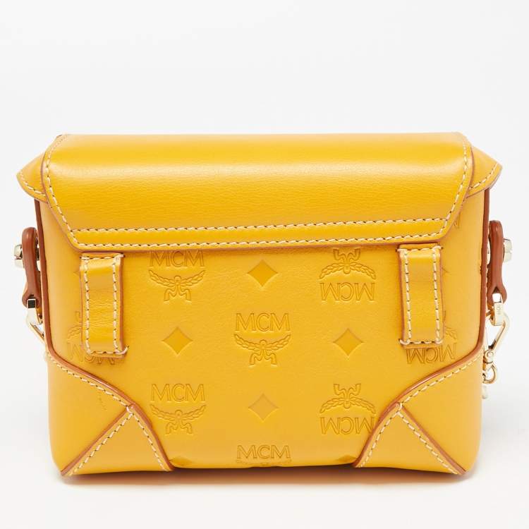 Pre Owned MCM Mustard Visetos Leather Berlin Convertible Belt Bag