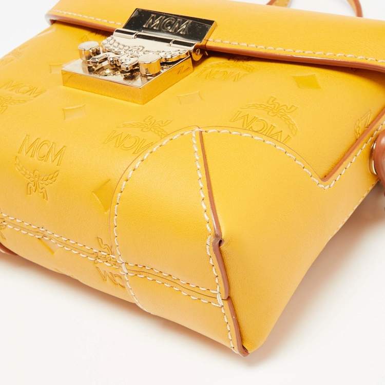 Pre Owned MCM Mustard Visetos Leather Berlin Convertible Belt Bag