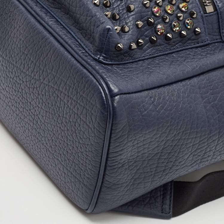 Pre Owned MCM Navy Blue Leather Diamond Studs Stark Backpack