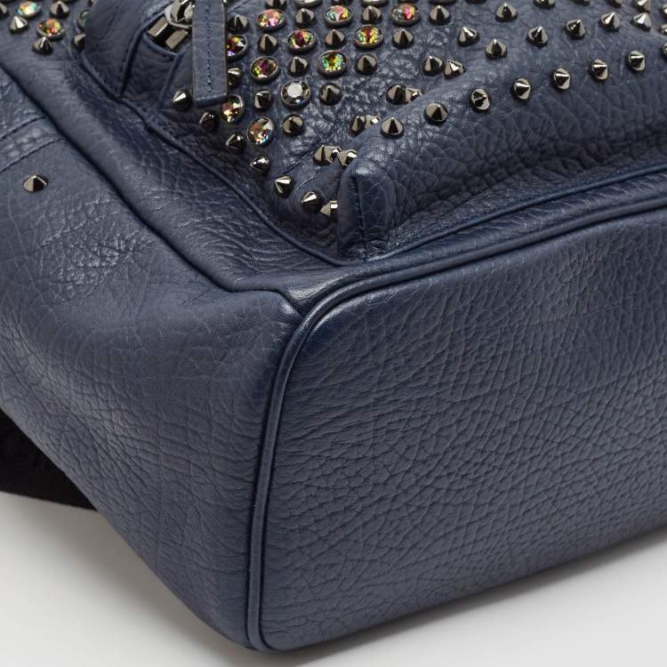 Pre Owned MCM Navy Blue Leather Diamond Studs Stark Backpack