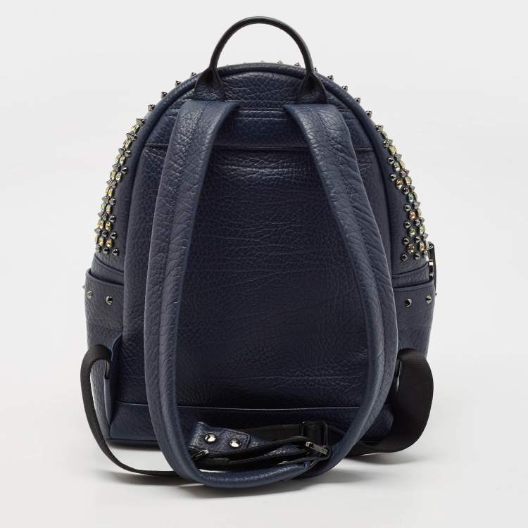 Pre Owned MCM Navy Blue Leather Diamond Studs Stark Backpack