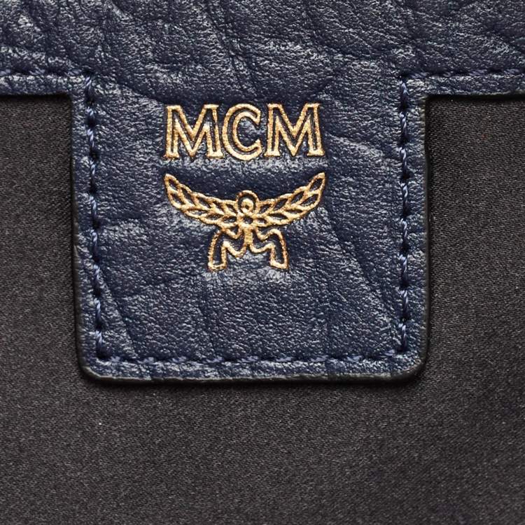 Pre Owned MCM Navy Blue Leather Diamond Studs Stark Backpack