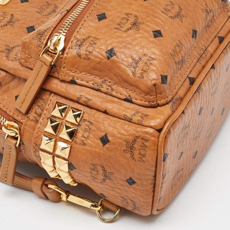 Pre Owned MCM Cognac Visetos Coated Canvas Small Studs Stark Backpack