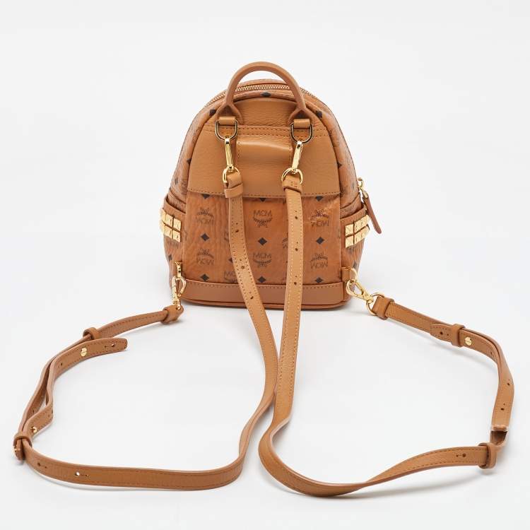 Pre Owned MCM Cognac Visetos Coated Canvas Small Studs Stark Backpack