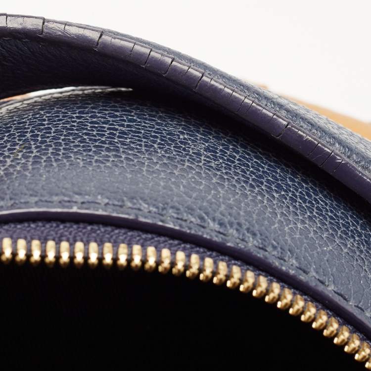 Pre Owned MCM Navy Blue/Tan Leather and Stark Visetos Coated Canvas Backpack