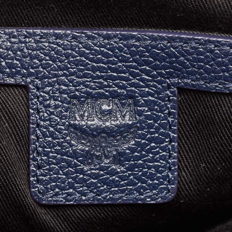 Pre Owned MCM Navy Blue/Tan Leather and Stark Visetos Coated Canvas Backpack