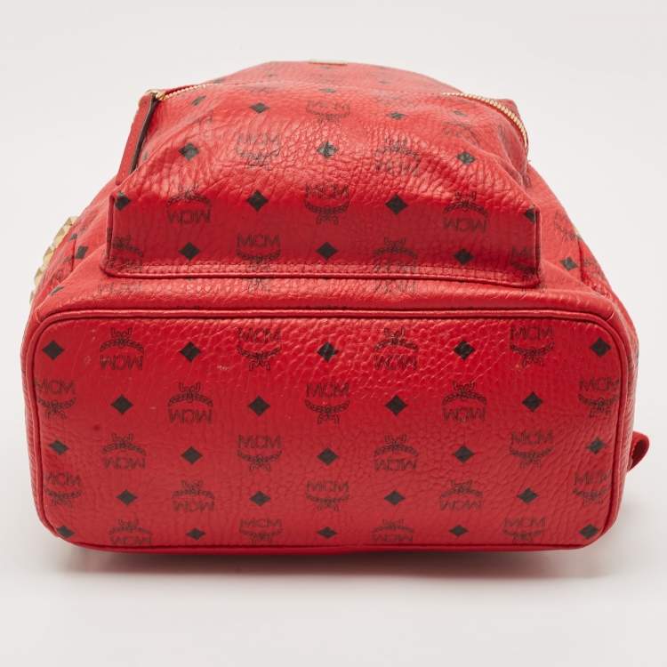 Pre Owned MCM Red Visetos Coated Canvas and Leather Large Studs Stark Backpack  