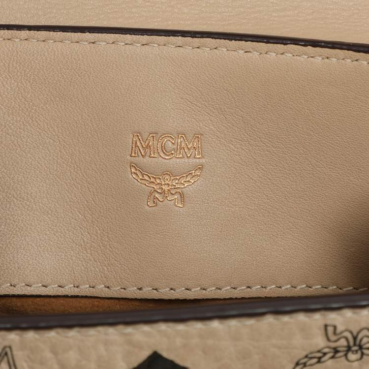 Pre Owned MCM Beige Visetos Coated Canvas and Leather Mini Heritage Top Handle Bag