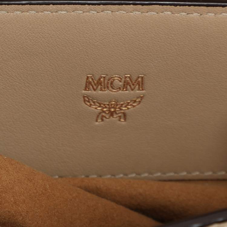 Pre Owned MCM Beige Visetos Coated Canvas and Leather Mini Heritage Top Handle Bag