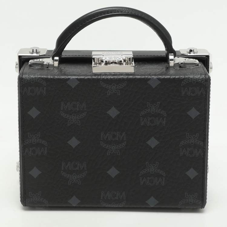 Pre Owned MCM Black Coated Canvas and Leather Berlin Box Bag