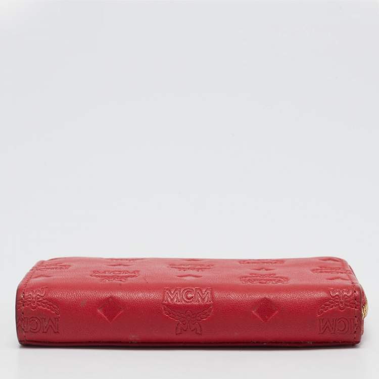 Pre Owned MCM Red Visetos Leather Klara Zipped Card Case