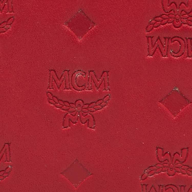 Pre Owned MCM Red Visetos Leather Klara Zipped Card Case