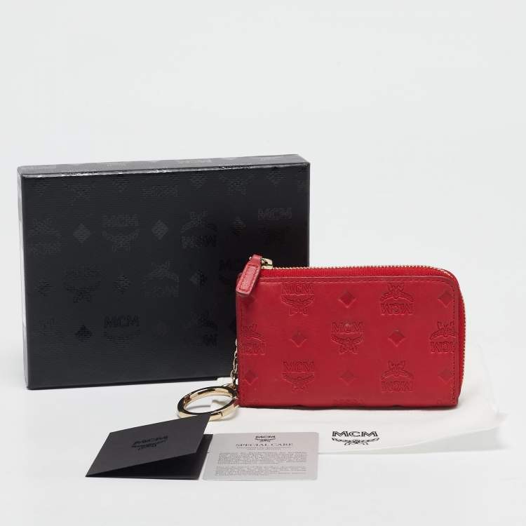 Pre Owned MCM Red Visetos Leather Klara Zipped Card Case