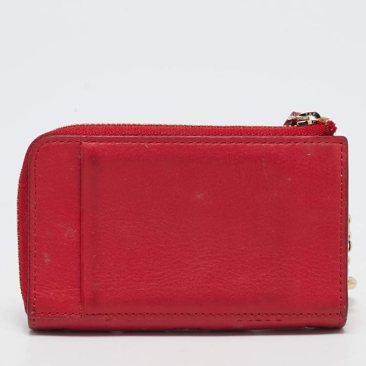 Pre Owned MCM Red Visetos Leather Klara Zipped Card Case