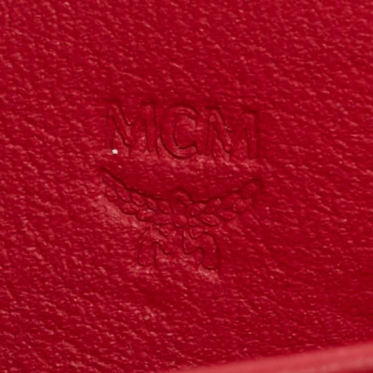 Pre Owned MCM Red Visetos Leather Klara Zipped Card Case