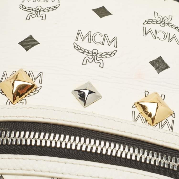 Pre Owned MCM White/Black Visetos Coated Canvas Medium Studded Stark Backpack