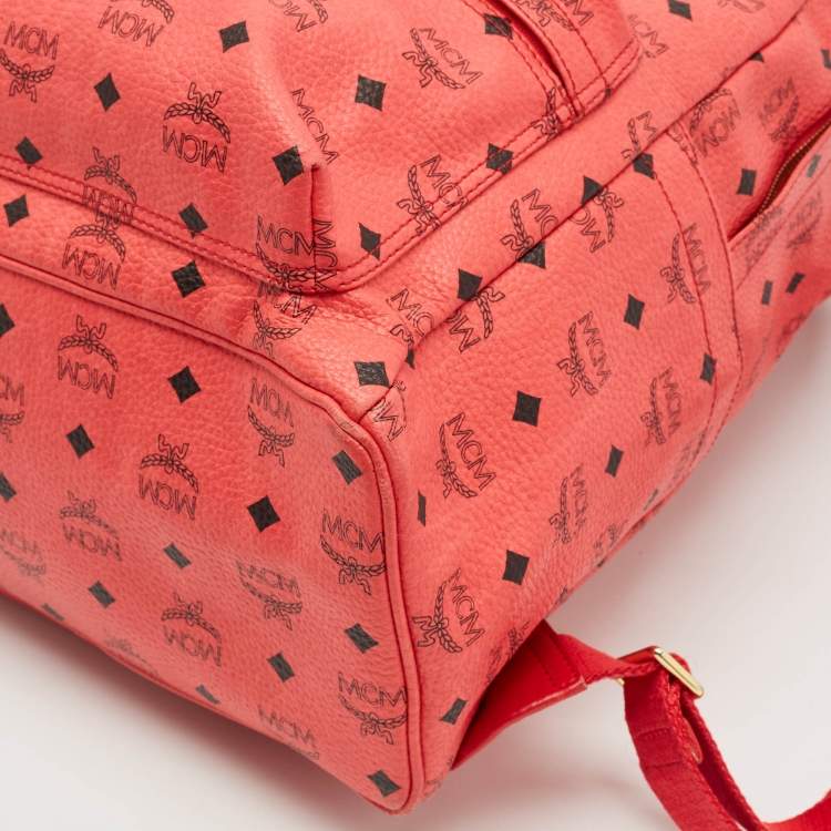 Pre Owned MCM Red Visetos Coated Canvas Large Studded Stark Backpack  