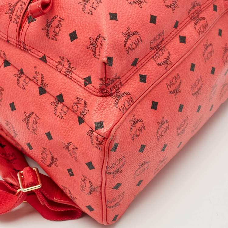 Pre Owned MCM Red Visetos Coated Canvas Large Studded Stark Backpack  