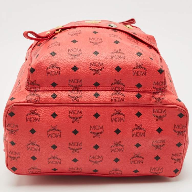Pre Owned MCM Red Visetos Coated Canvas Large Studded Stark Backpack  