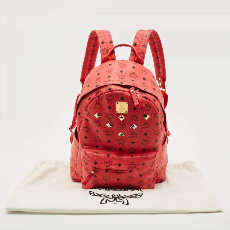 Pre Owned MCM Red Visetos Coated Canvas Large Studded Stark Backpack  