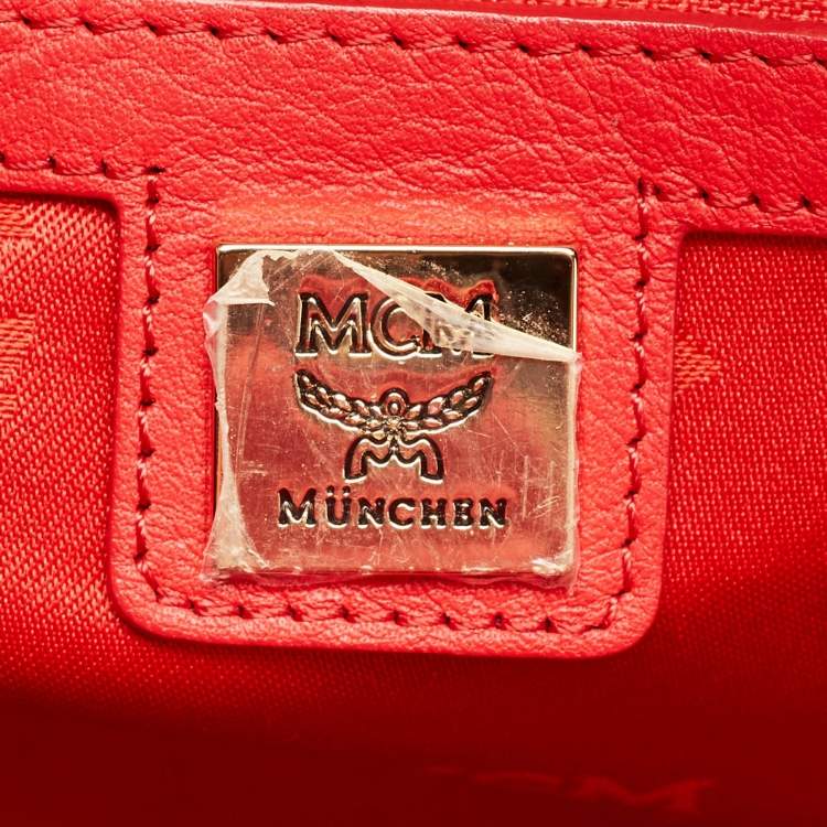 Pre Owned MCM Red Visetos Coated Canvas Large Studded Stark Backpack  