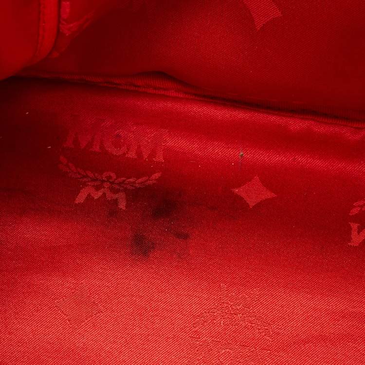 Pre Owned MCM Red Visetos Coated Canvas Large Studded Stark Backpack  