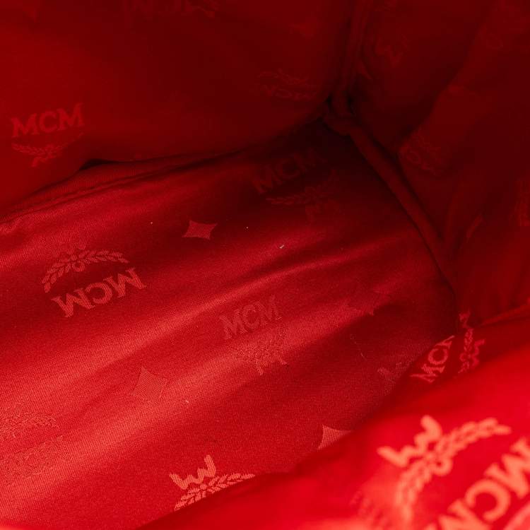 Pre Owned MCM Red Visetos Coated Canvas Large Studded Stark Backpack  
