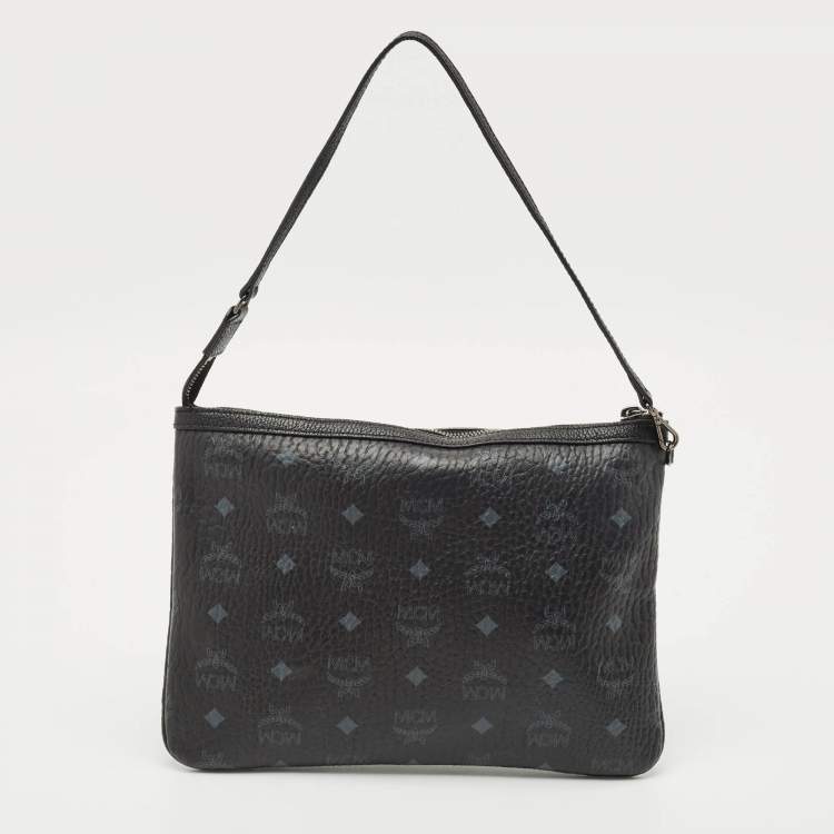 Pre Owned MCM Black Visetos Coated Canvas Slim Shoulder Bag