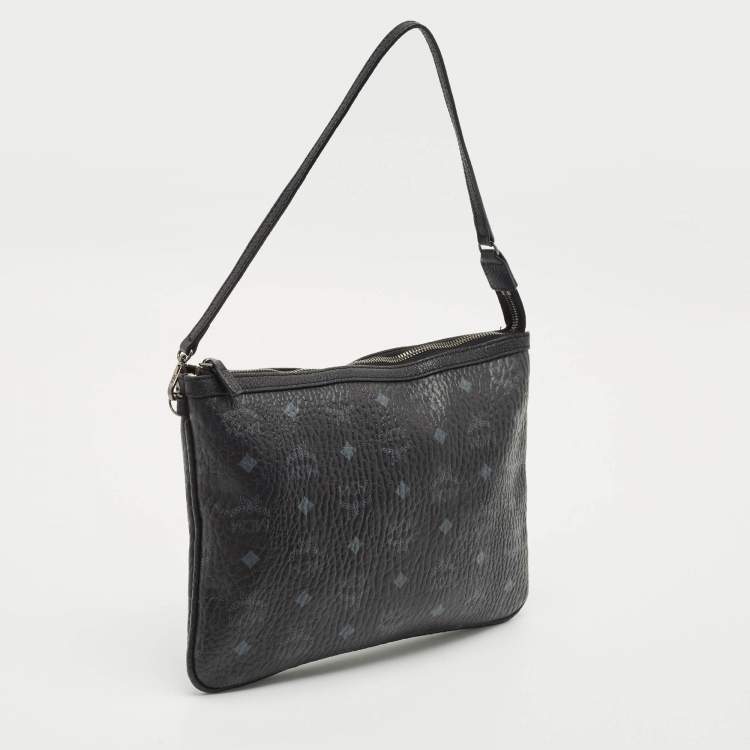 Pre Owned MCM Black Visetos Coated Canvas Slim Shoulder Bag