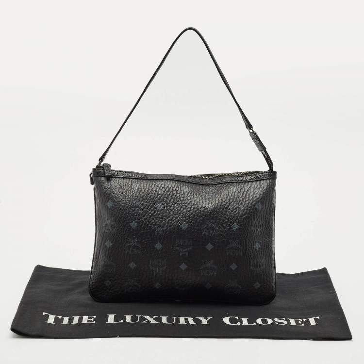 Pre Owned MCM Black Visetos Coated Canvas Slim Shoulder Bag