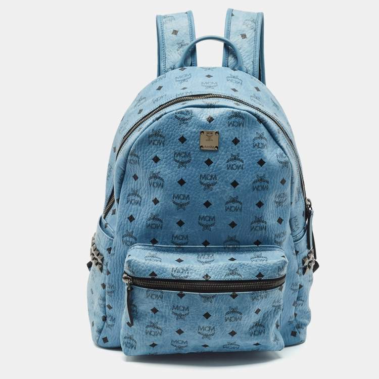 Pre Owned MCM Light Blue Visetos Coated Canvas Stark Side Studs Backpack