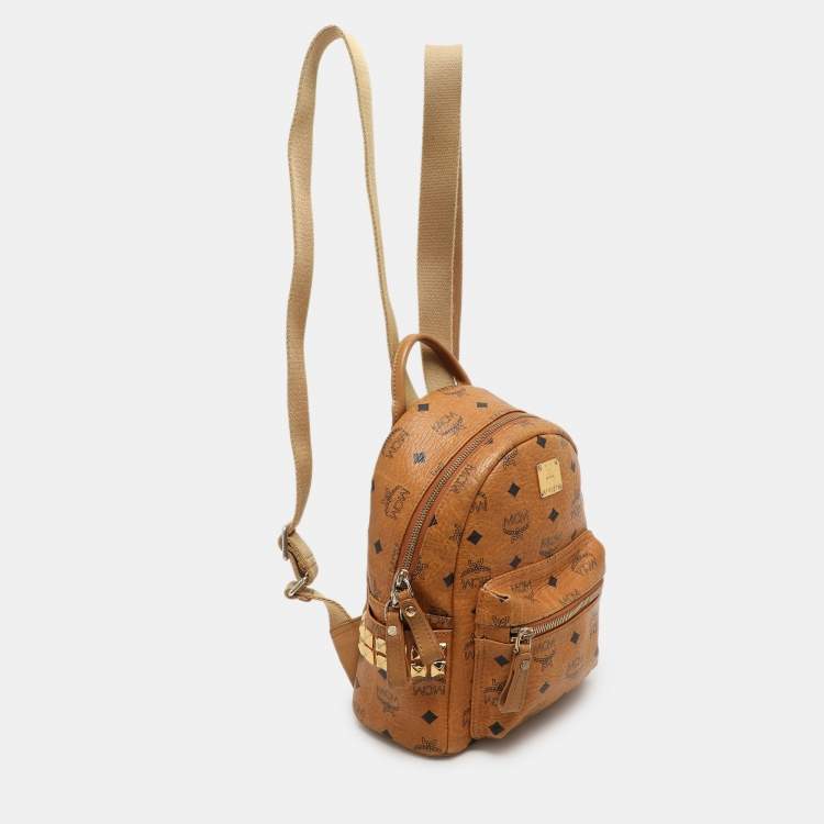 Pre Owned MCM Cognacn Visetos Coated Canvas and Leather Studs Stark Backpack