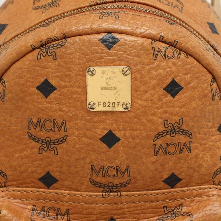 Pre Owned MCM Cognacn Visetos Coated Canvas and Leather Studs Stark Backpack