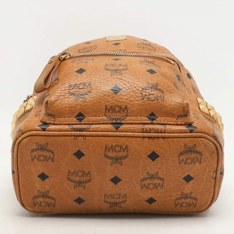 Pre Owned MCM Cognacn Visetos Coated Canvas and Leather Studs Stark Backpack