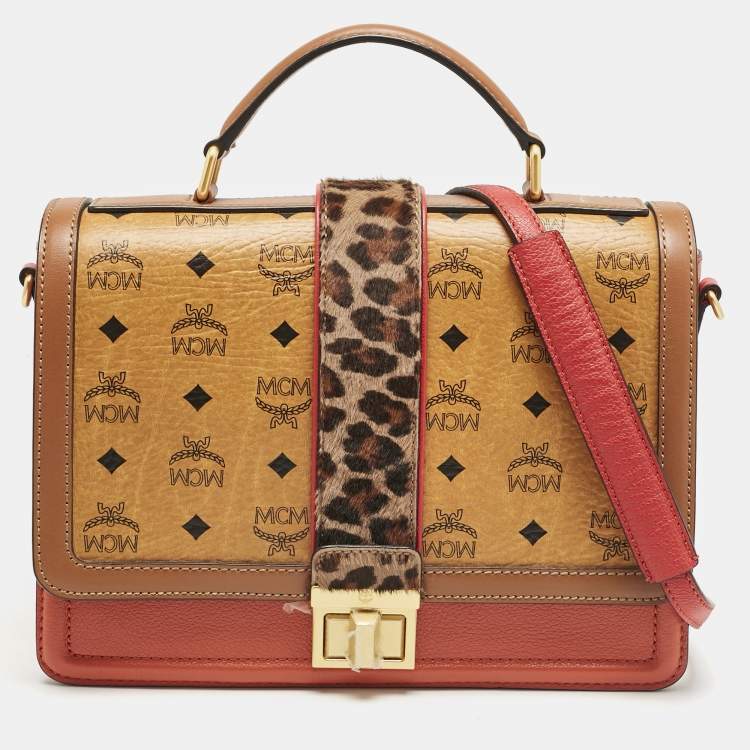 Pre Owned MCM Multicolor Visetos Coated Canvas, Calfhair and Leather Little Veronika Top Handle Bag