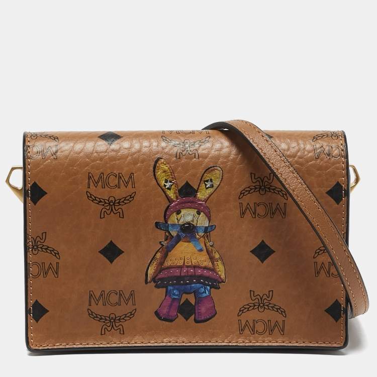 Pre Owned MCM Cognac Visetos Coated Canvas and Leather Rabbit Crossbody Bag