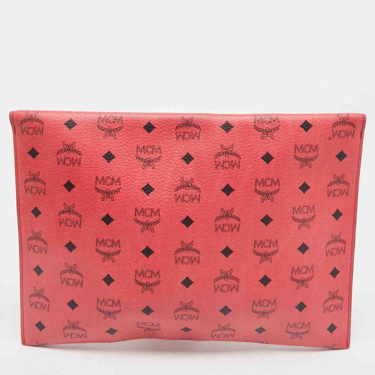 Pre Owned MCM Red Visetos Faux Leather Envelope Pouch