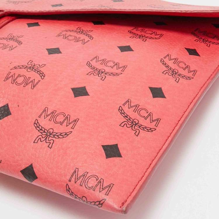 Pre Owned MCM Red Visetos Faux Leather Envelope Pouch