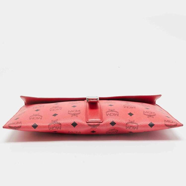Pre Owned MCM Red Visetos Faux Leather Envelope Pouch