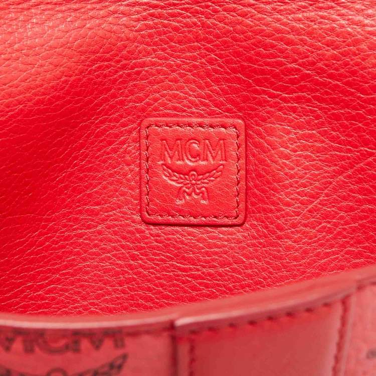 Pre Owned MCM Red Visetos Faux Leather Envelope Pouch