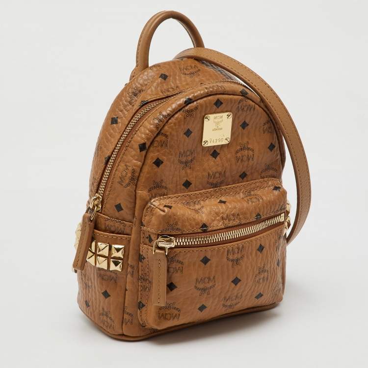 Pre Owned MCM Cognac Visetos Coated Canvas and Leather Mini Studded Stark-Bebe Boo Backpack